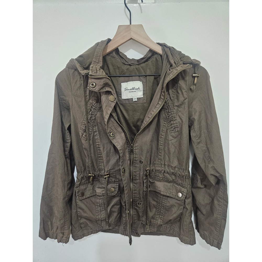 Snobbish Collection Womens Utility Jacket Olive‎ Green Hooded Full Zip Medium